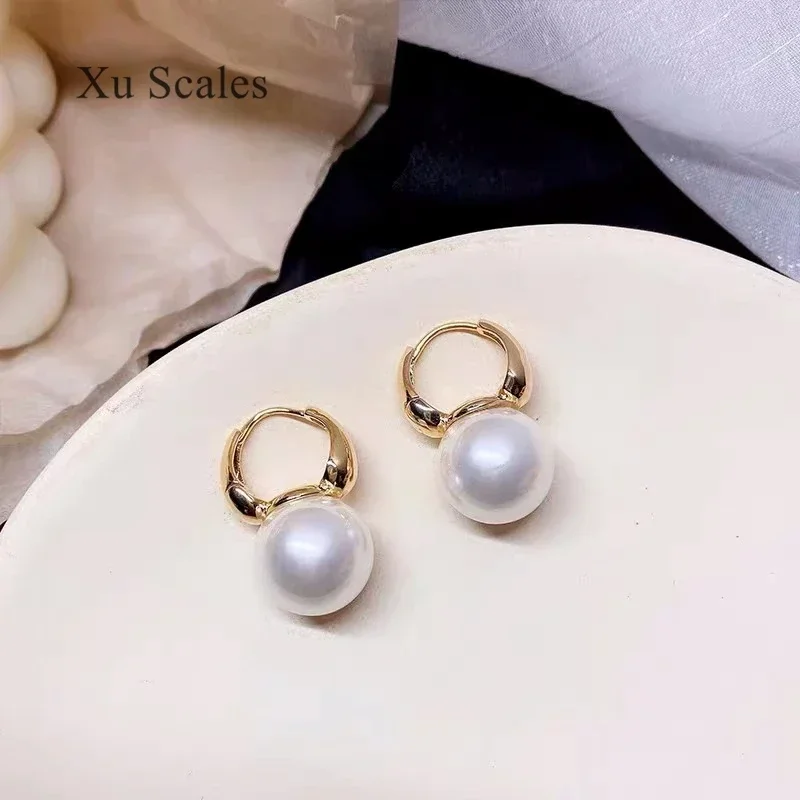 Sterling Silver Golden Pearl Earrings 8-10mm Strong Light Natura LFreshWater Edison Round Fashion Simple Jewelry for Women Gifts