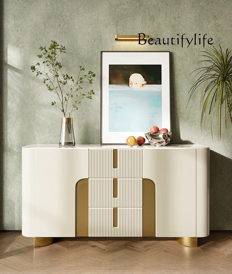 

Italian cream style solid wood porch cabinet living room wall partition locker modern simplicity