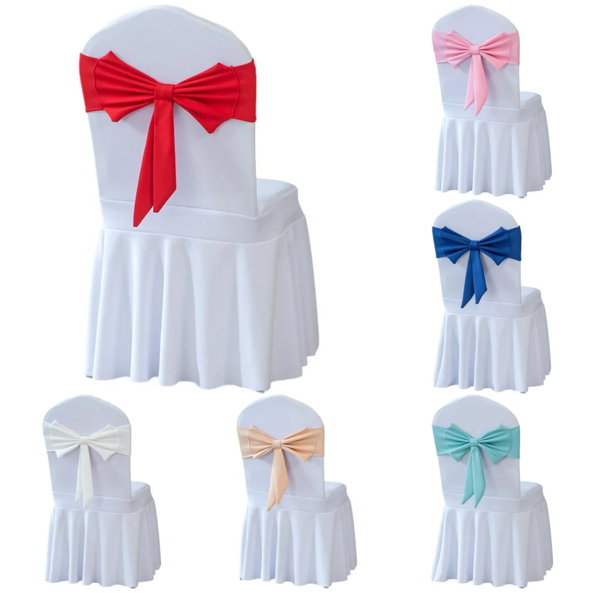 

Stretchable Spandex Chair Sash With Ready Made Bow Tie Knot Wedding Decoration, Ideal for Banquet Birthday Party Events Holiday