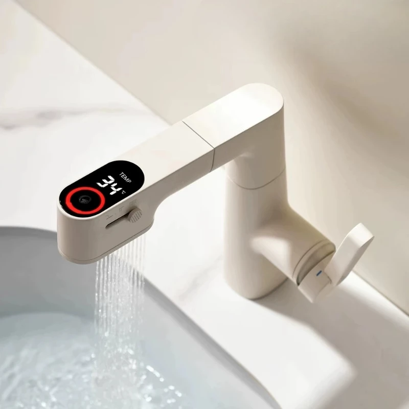 

Белый смеситель для раковины в кремовом стиле, смеситель для горячей и холодной воды, смеситель для мытья волос подъемного и выдвижного типа с одним отверстием для полоскания рта