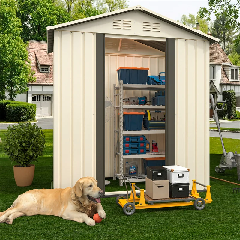

5x3 FT Modern 2-Tone Shed Al Alloy Roof Storage Kit with UV-Resistant Panels Includes Gloves & Tools, for Balcony Garden White