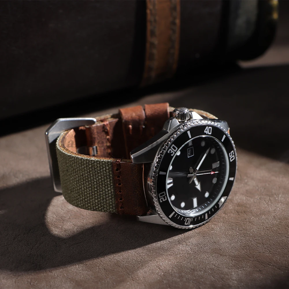 Холщовый кожаный ремешок ручной работы 20 мм 22 мм 24 мм для Panerai для Omega Army Green Мужчины Женщины Часы Браслет Военный ремешок для часов