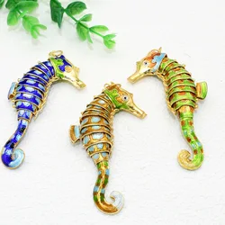 10cm Big Blue Yellow Green Chinese Traditional Cloisonne Enamel Movable Joint Seahorse Hippocampus Pendants