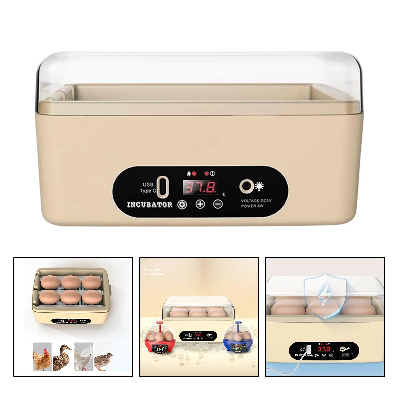 6 Eggs Incubator Automatic Intelligent Small Egg Hatcher Machine for Birds