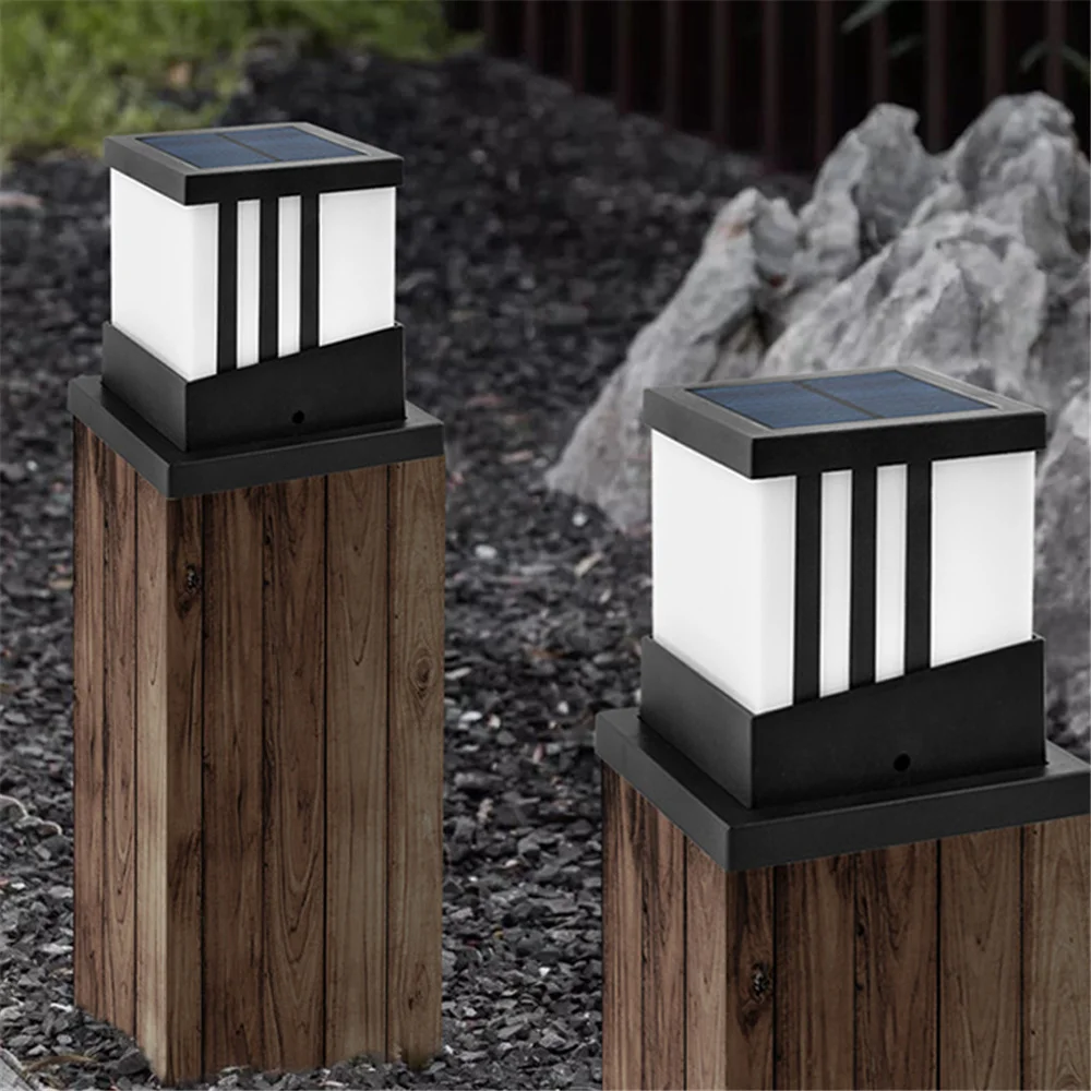 Solar Modern Post Light 3 Color Outdoor LED Fence Deck Column Cap Lamp IP65 Waterproof Patio Posts Flat Surface Solar Lantern
