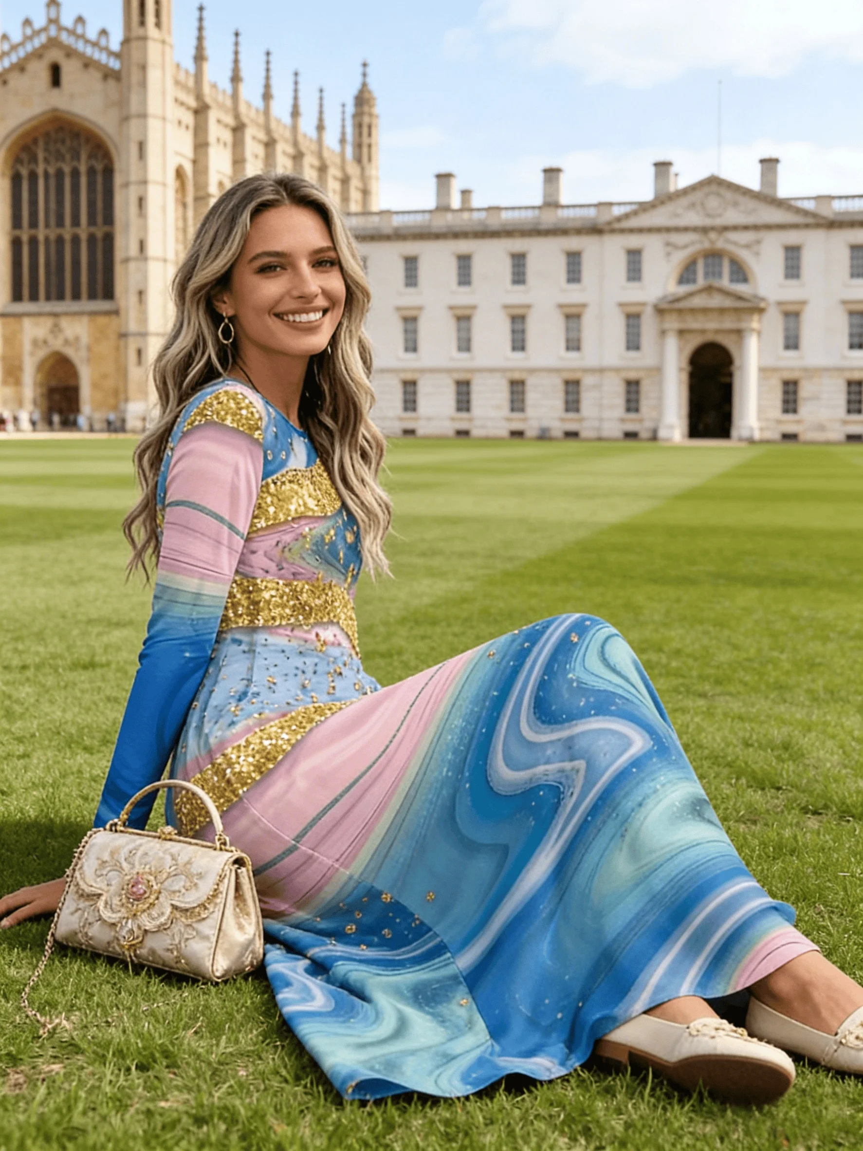 Damen Langarm-Kleid mit Rundhalsausschnitt, Lässiges Sommer-Urlaubs-Party-Outfit, Fließendes Leichtes A-Linien-Midikleid für Frauen