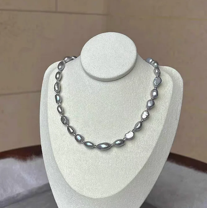 

RARE 16" 10-11MMGENUINE SILVER GRAY BAROQUE CULTURED PEARL NECKLACE