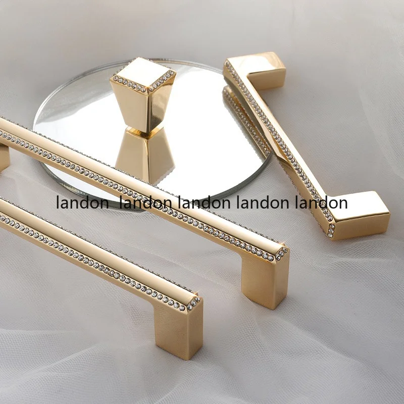Crystal Drawer Pull Handles Diamond Sliver Wine Wardrobe Decotation Furniture Dresser Kitchen Cupboard Cabinet Knobs Gold Chrome