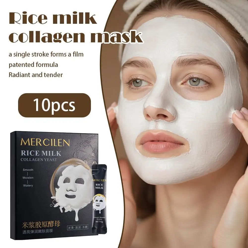 

Rice Milk Collagen Yeast Mask 10pcs Collagen,Peel-Off Brightening & Firming Hydrating Skincare For Soft Glowing Skin