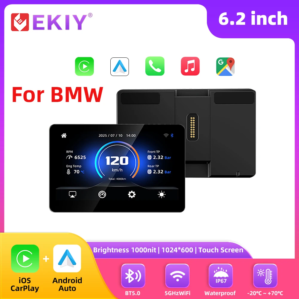EKIY 6.2inch Motorcycle Carplay for BMW R1200GS R1250GS ADV Wireless CarPlay Android Auto Digital Dashboard Motorcycle Screen