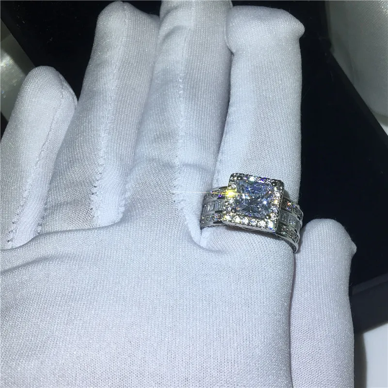 Vintage Princess Cut AAAA Zircon Ring Silver Color Engagement Wedding Rings for Women Men Anniversary Jewelry