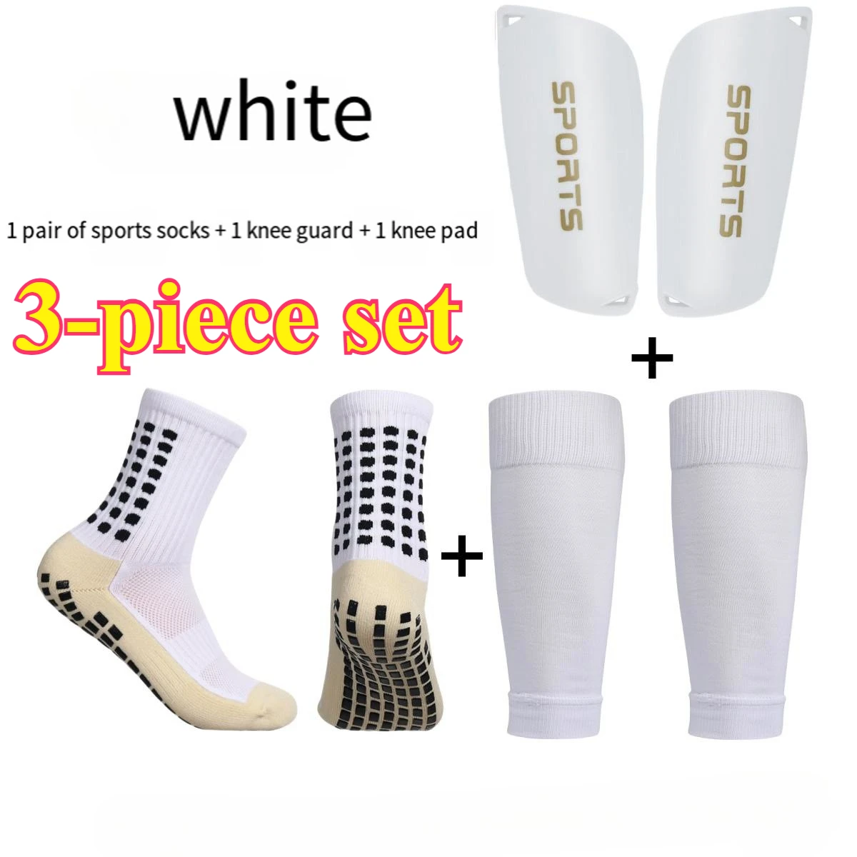 

Набор из 3 предметов, мужские спортивные нескользящие футбольные носки с мягкой подкладкой, дышащие для бега, йоги, баскетбола, пешего туризма, спортивной ручки, наколенники и подушечки для ног