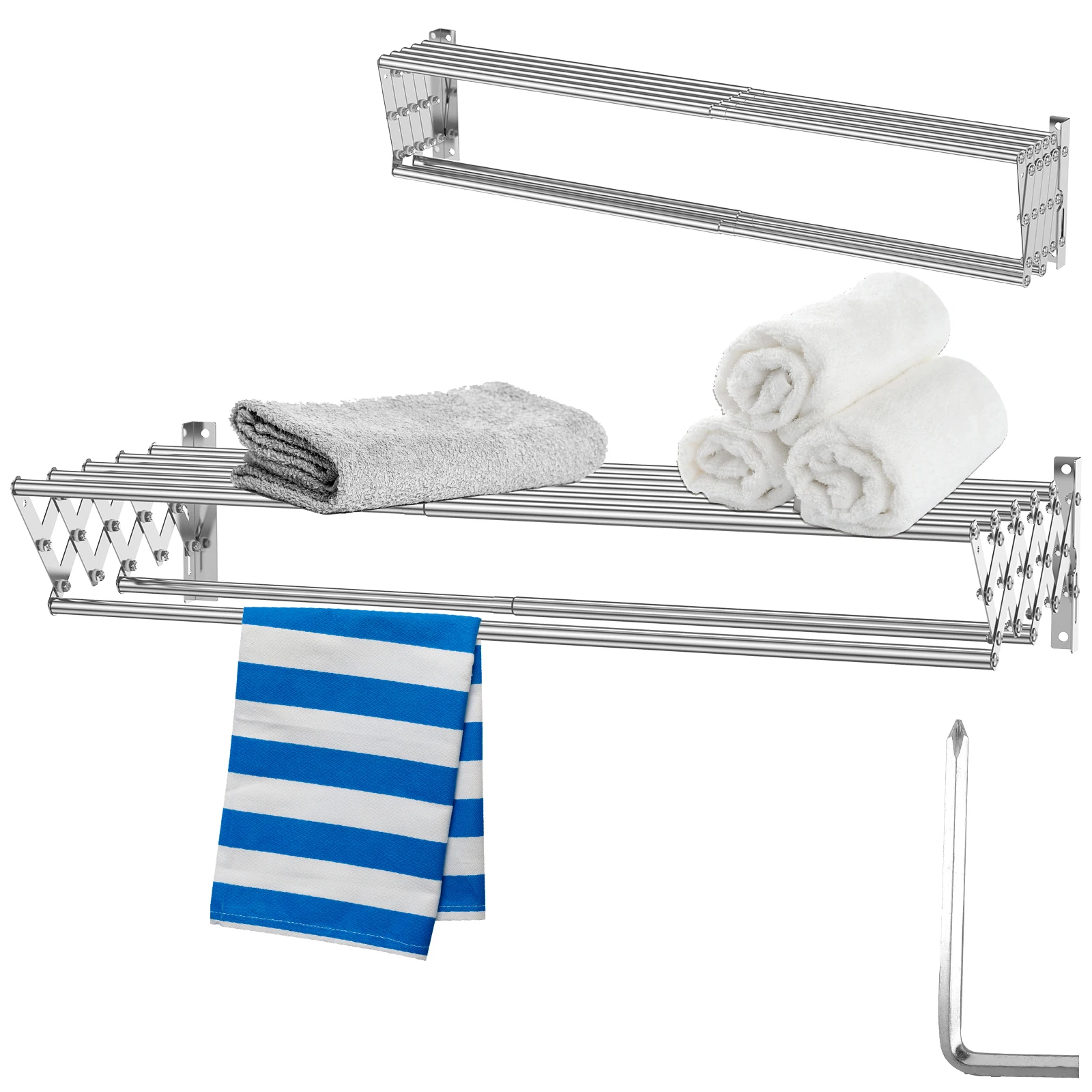 Wall Mounted Clothes Drying Rack Stainless Steel Accordion Retractable Drying Rack Towel Clothes Horse For Balcony Bathroom