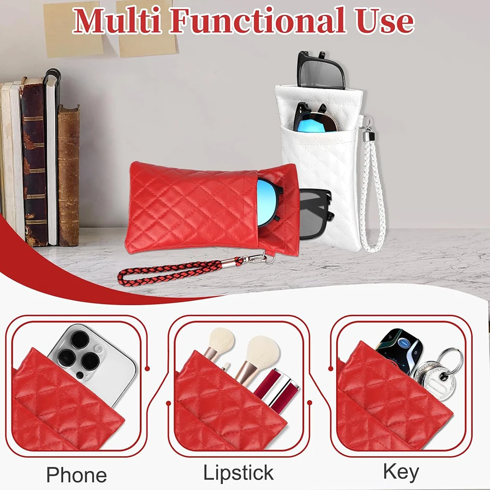 Double-layer Sunglasses Storage Bag Portable Squeeze Eyeglasses Case Box Soft PU Leather Glasses Bag Eyewear Organizer Holder