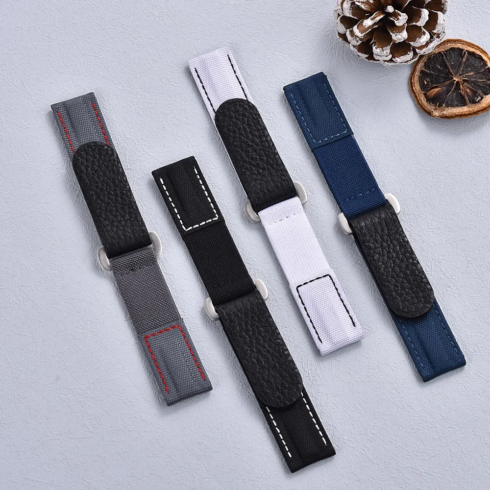 

Hot Premium Grade Hook And Loop Adhesive Watch Band Pale Blue Leather Nylon Watch Strap 20mm Watchband Leather Replacement
