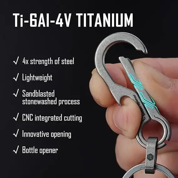 KeyUnity KM18 Titanium EDC Keychain Clip with Bottle Opener, Quick Release Carabiner Key Ring Holder for Men