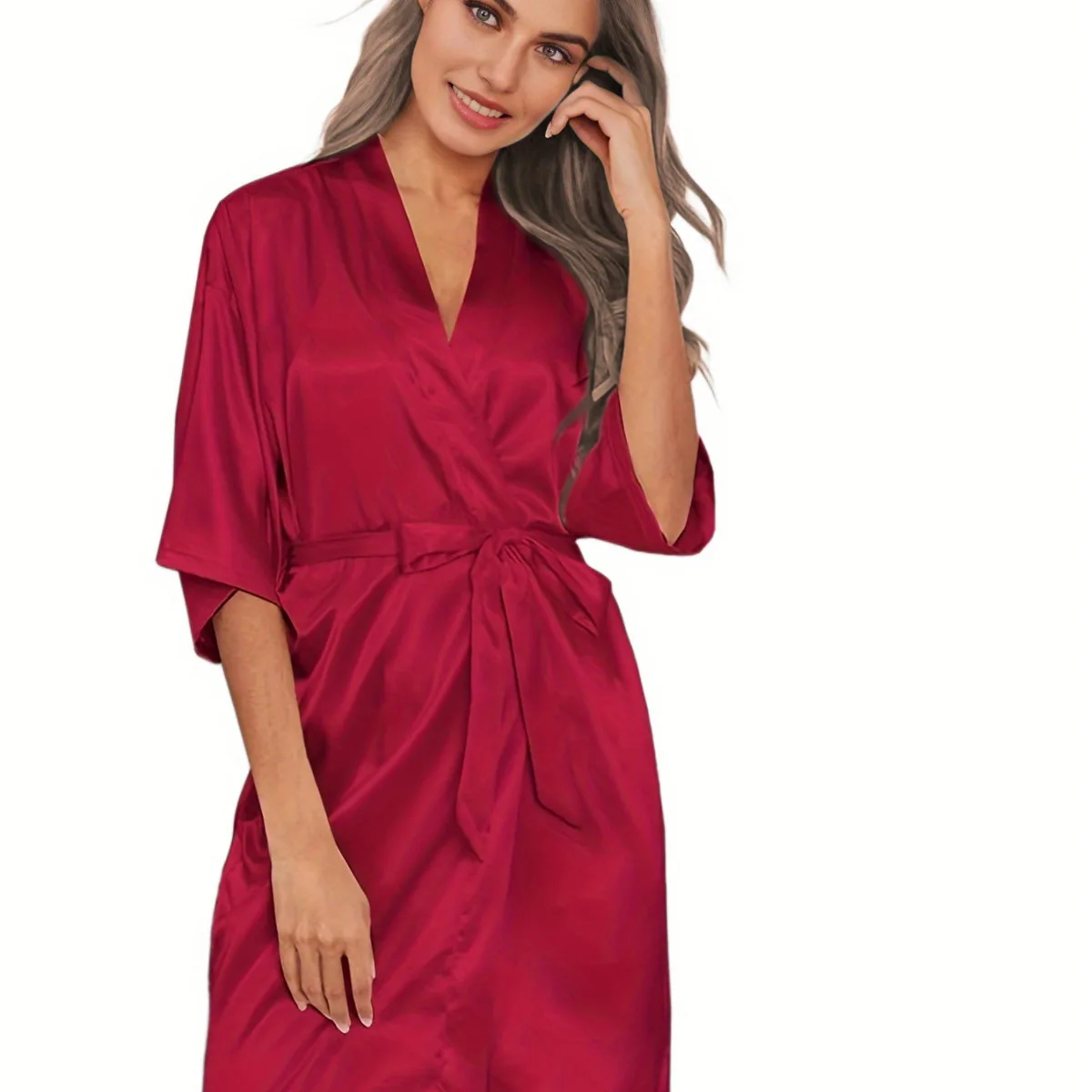 Women\'s Satin Kimono Robes Pure Short Sexy Sleepwear Bridesmaid Bride Wedding Robes Silky Party Bathrobes Summer Loungewear