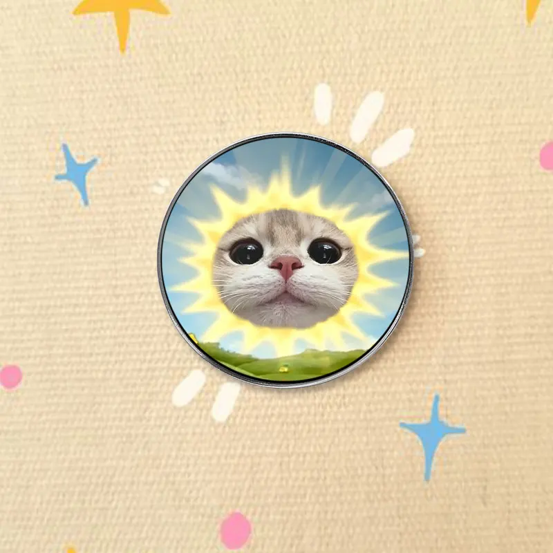 Cute Cat Face Sun Enamel Pin Healing Kitten Surreal Cartoon Happy Vibes Badge Brooch Lapel Accessory Gift For Girls