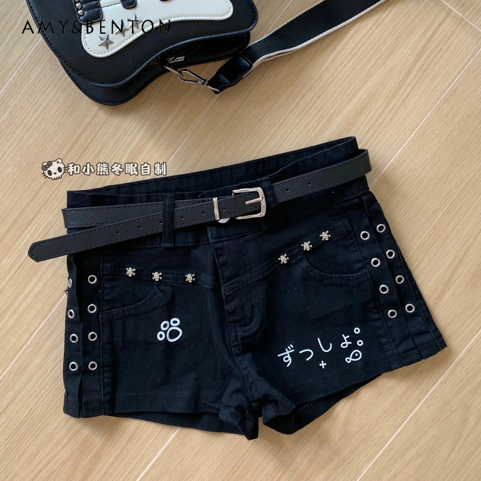 Sweet Two-dimensional Spice Girl Low-rise Slim Elastic Denim Shorts Women Japanese Girly Cute Wide-leg Pants Versatile Y2K Jeans