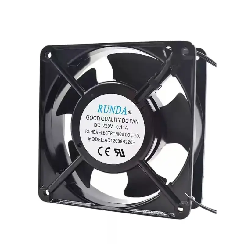 Original For RUNDA AC12038B220H DC 220V 0.14A 12038 120mm 12cm 2Wire Dual Ball Bearing High Pressure Server Cabinet Cooling Fan