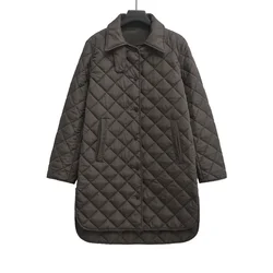 BM&MD&ZA2024 women's autumn and winter new snap button diamond pattern quilted mid-length shirt-style cotton jacket