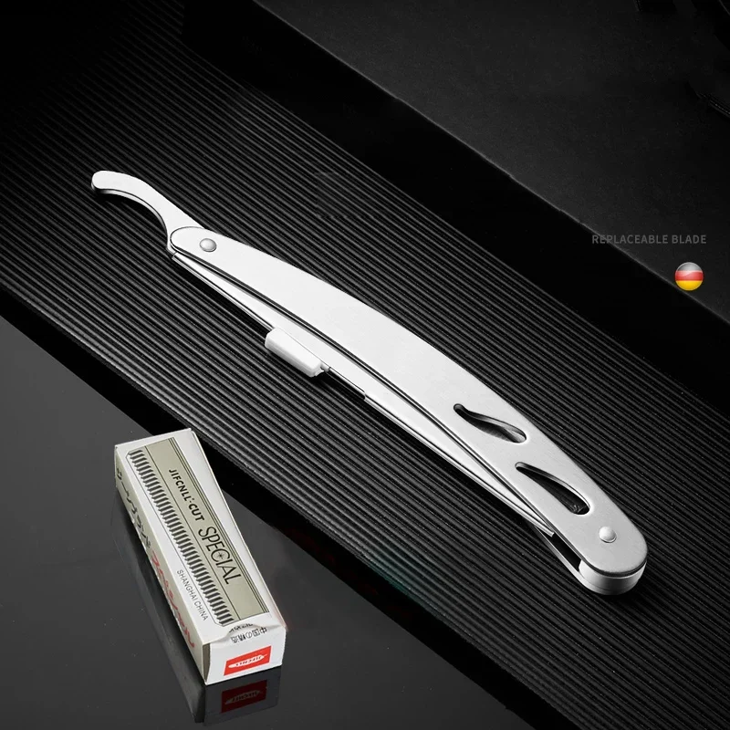 Manual Folding Shaver Stainless Steel Straight Edge Razor with 30 Blades Professional Barber Beard Cutter Easy to Clean Safe Men