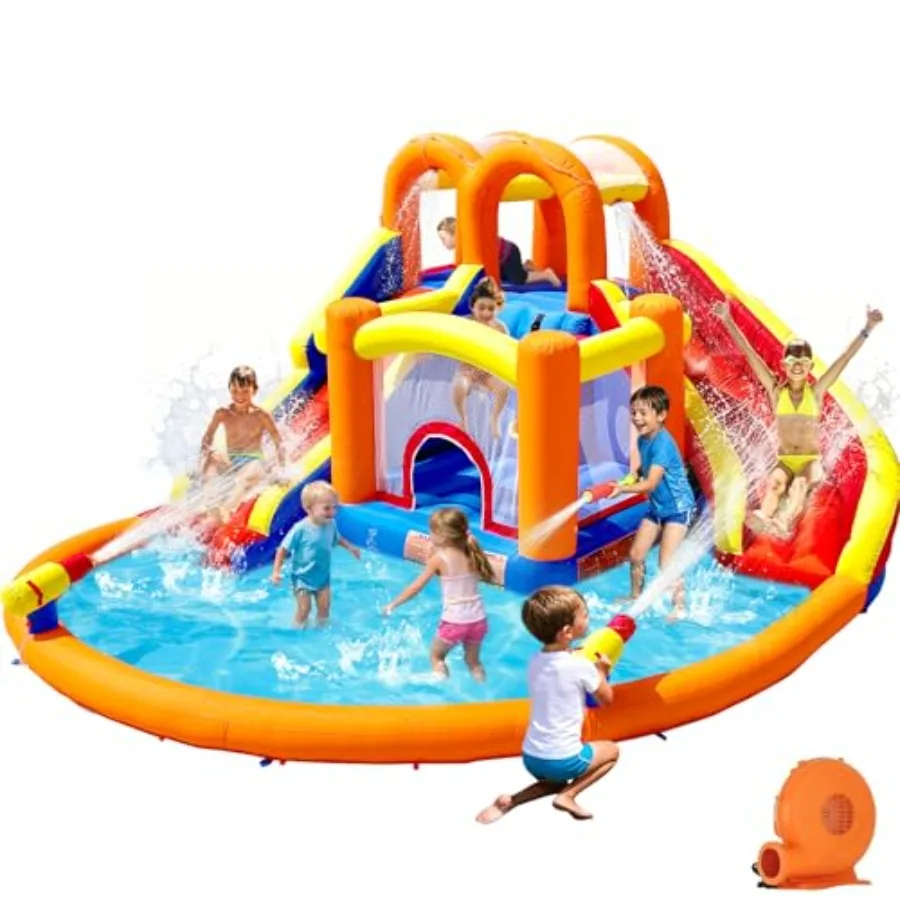 

Backyard water park for kids 3-12: upgraded bounce house water slide combo with dual long slides big splash pool PVC material b