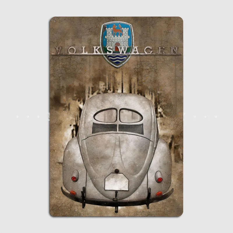 VW Beetle Compact Car Specs Retro Classic Car Metal Poster Sign Garage Club Custom Wall Tin Room Decor Home Decor