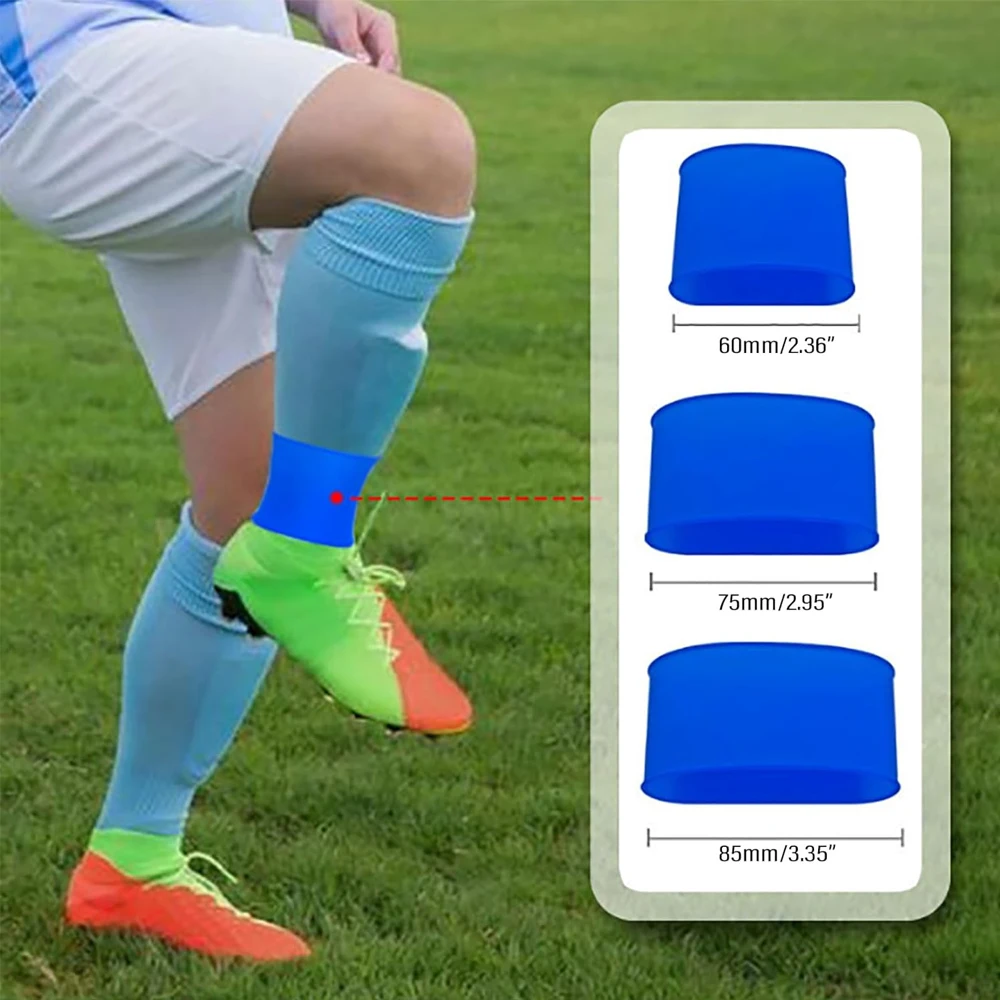 GOMOREON 1Pair Football Shin Guard Straps, Silicone Soccer Leg Bands for Adults Kids, Non-Slip Elastic for Gym, Athletics