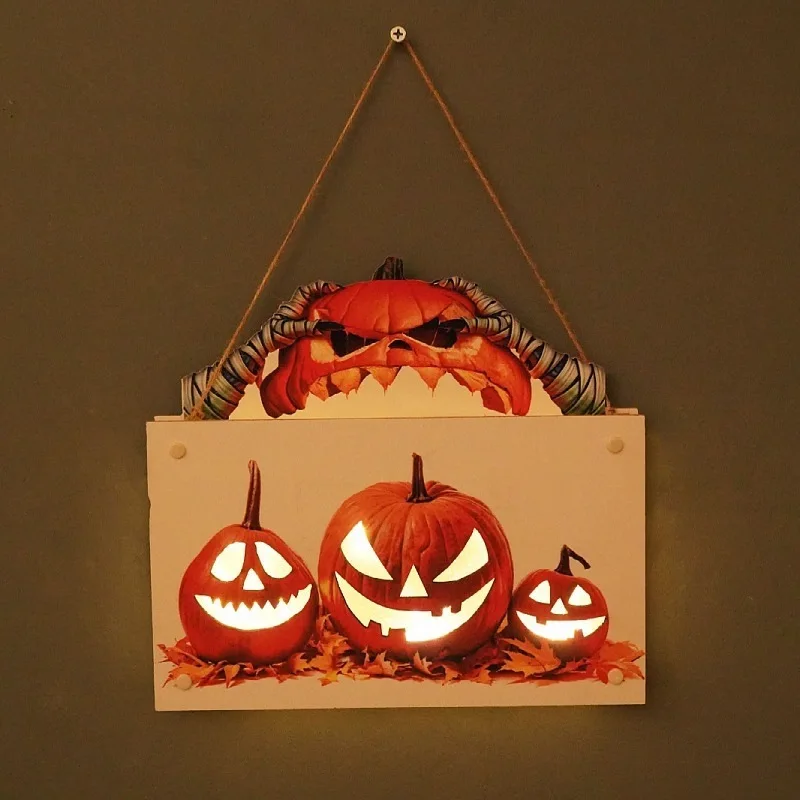 

Halloween Doorplate Decor With Light Horror Atmosphere Night Light Pumpkin Lantern Wall Decoration Halloween Props Party Gift