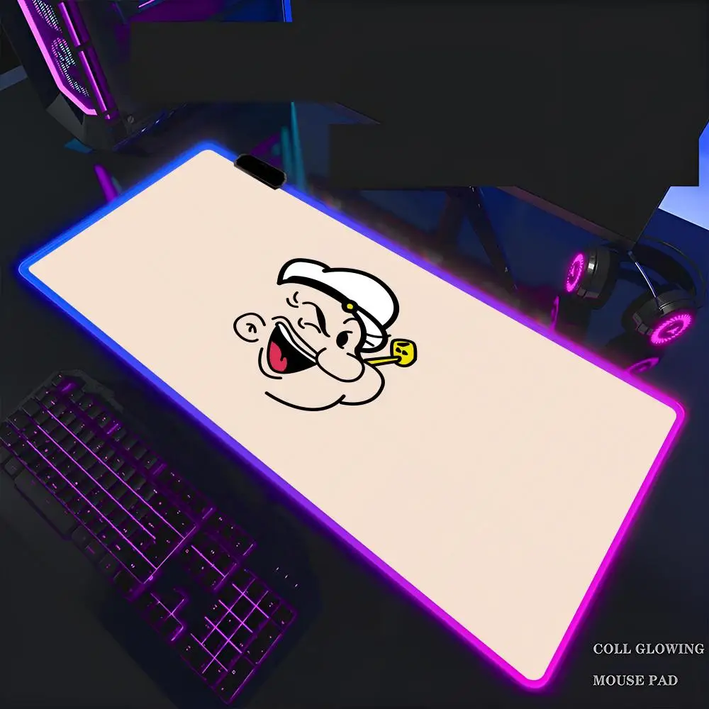 

P-Popeye C-Cartoons Mouse Pad Mousepad Rgb Mouse Pad Gaming Backlight Pc Accessories Gamer Keyboard Backlit Mat Desk Protector