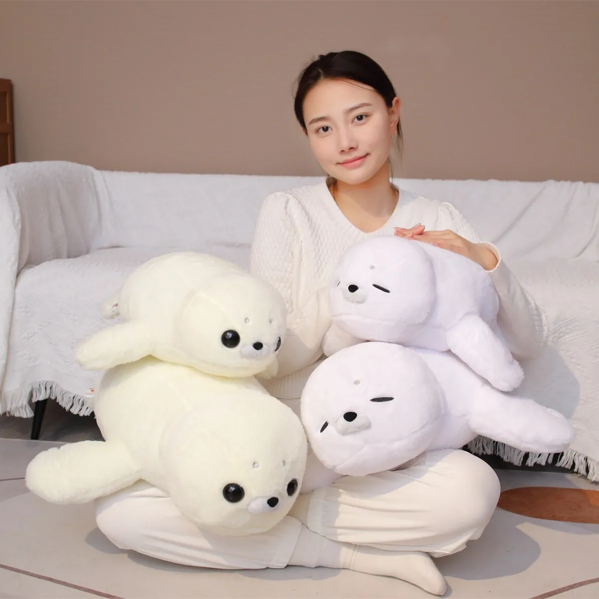 

Hot 50cm/60cm Fluffy Seal Pillow Hairy Cute Sea Lion Doll Plush Stuffed Toy Sleeping Throw For Baby Kids Gifts For Girls Friend