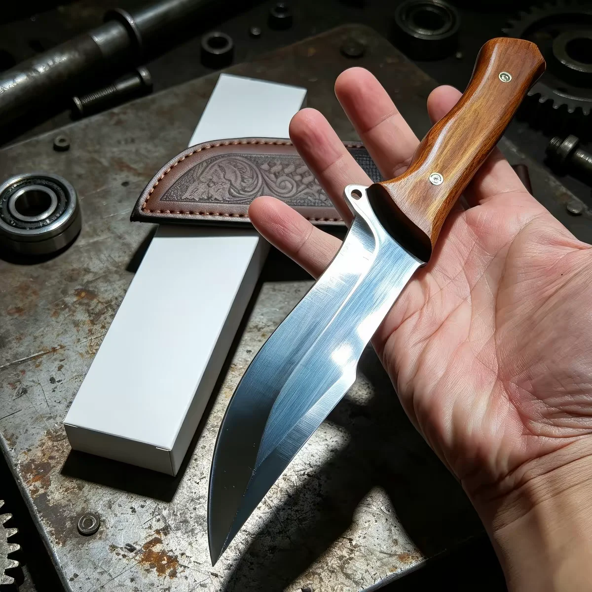 Bowie Style Fixed Blade Knife Wood Handle With Embossed Leather Sheath Collectible Straight Knife Gift For Men LZ002