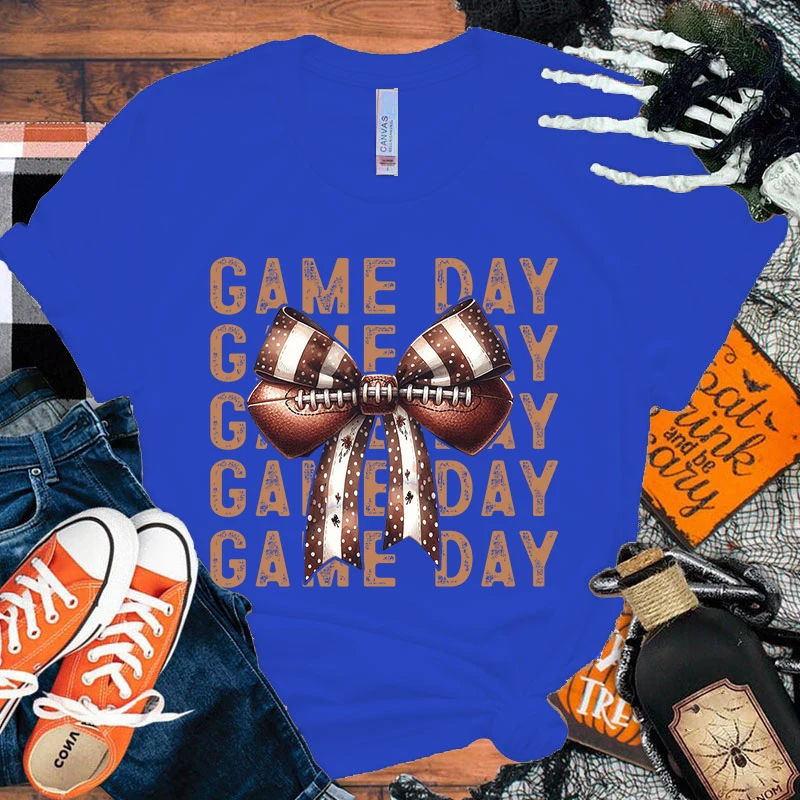 Fashion Halloween Game Day Printed Short Sleeve Halloween Game Day T-Shirt For Women Summer Casual T-Shirts