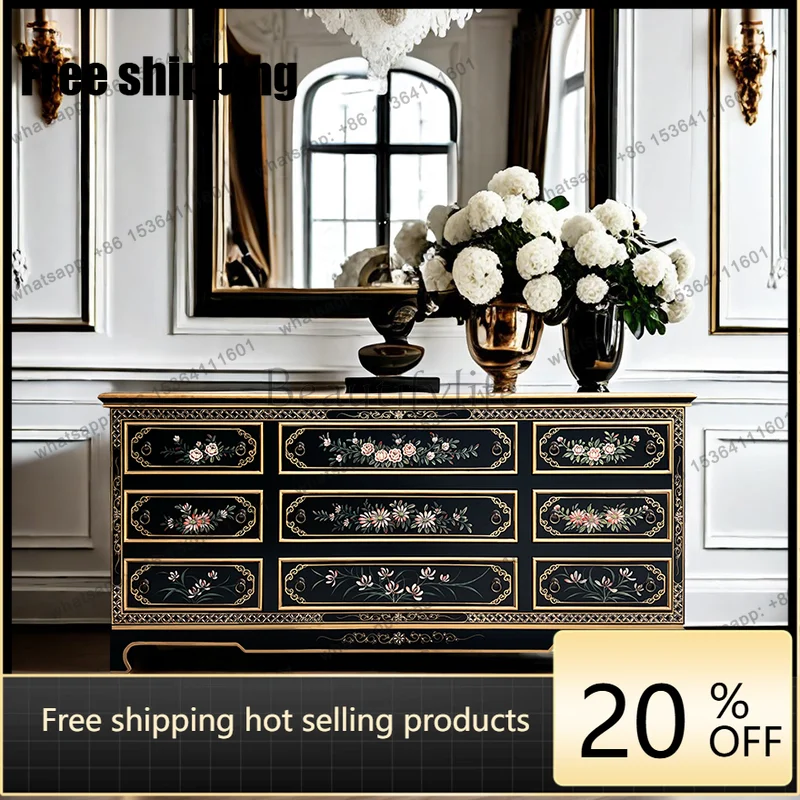 LD25 French Light Luxury Painted New Chinese Sideboard Vintage Bedroom Drawer Cabinet
