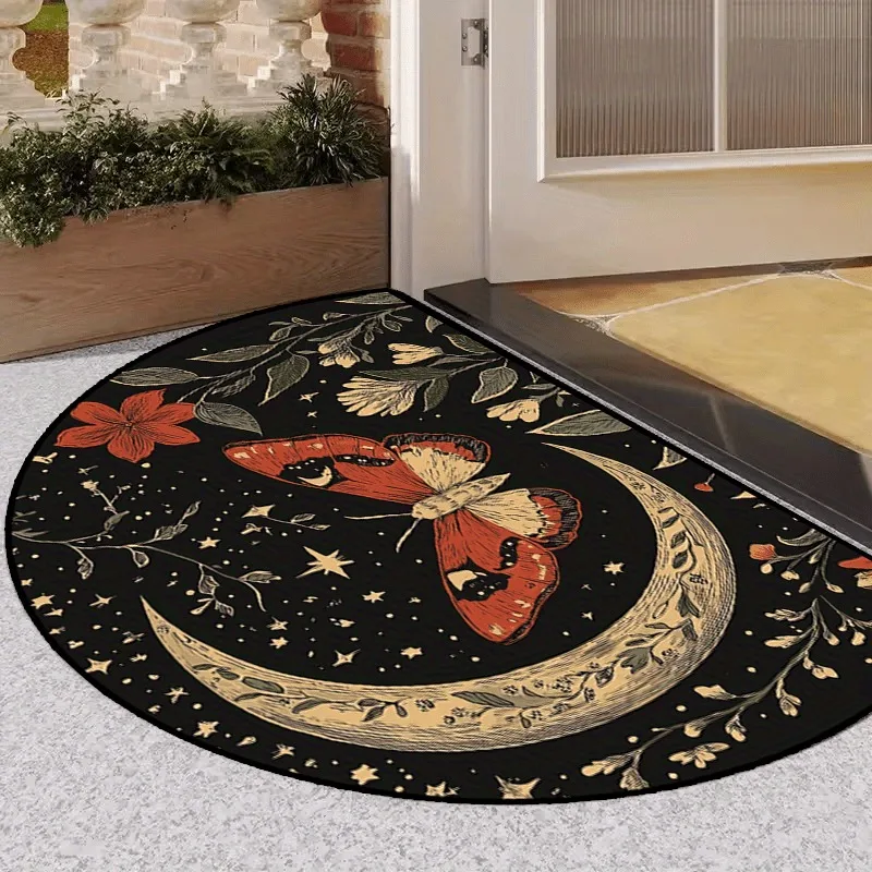 Alfombra decorativa con diseño de libélula y flor en 2D, fácil de limpiar, adecuada para uso en interiores y exteriores.