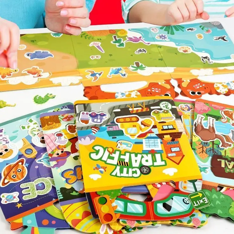 Reusable Cartoon Sticker Books Bubble Scene Sticker Educational Learning Travel Multiple Scenarios Stickers Activity Books