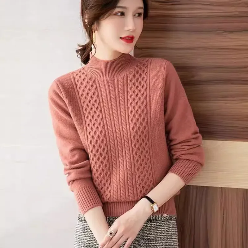 Autumn Winter 2025 New Knitwear Women's Outer Wear High Neck Loose Long Sleeve Sweater Warm Base Shirt Tops