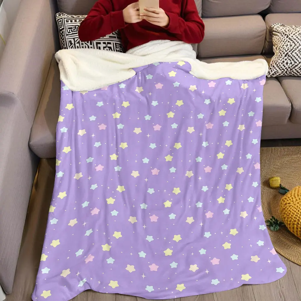 pastel star lavender Flannel Blanket Warm Soft Halloween Christmas Decorative Couch Warm Cozy All-Season Gift