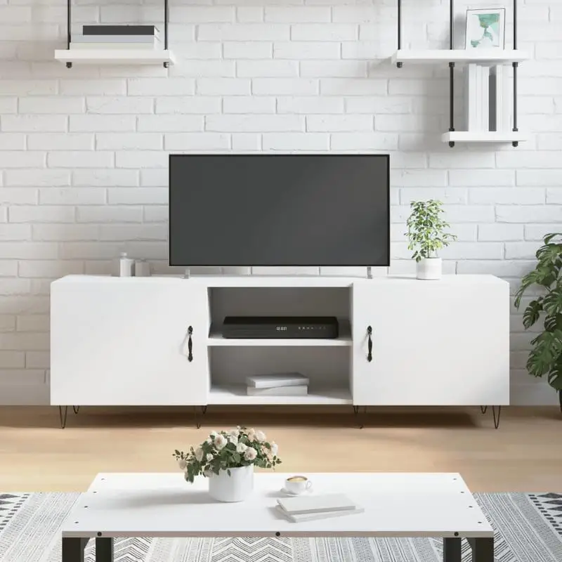 Meuble TV blanc élégant 150x30x50cm, bois, facile à nettoyer, qualité supérieure