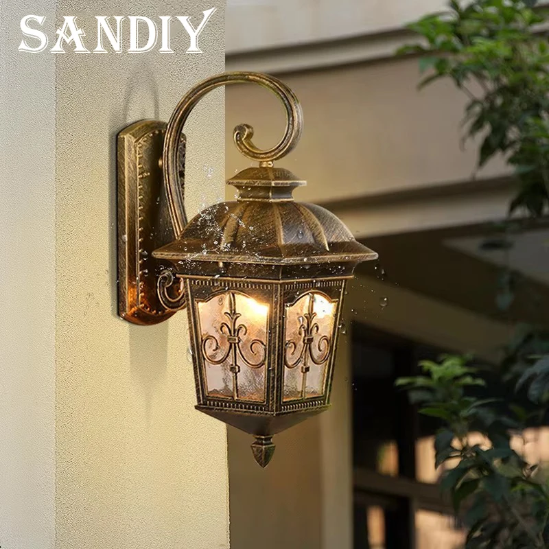 

SANDIY Outdoor Light Wall Lamp Glass Waterproof Villa Aisle Garden Balcony Lamp European Retro Gate Courtyard Corridor Sconces