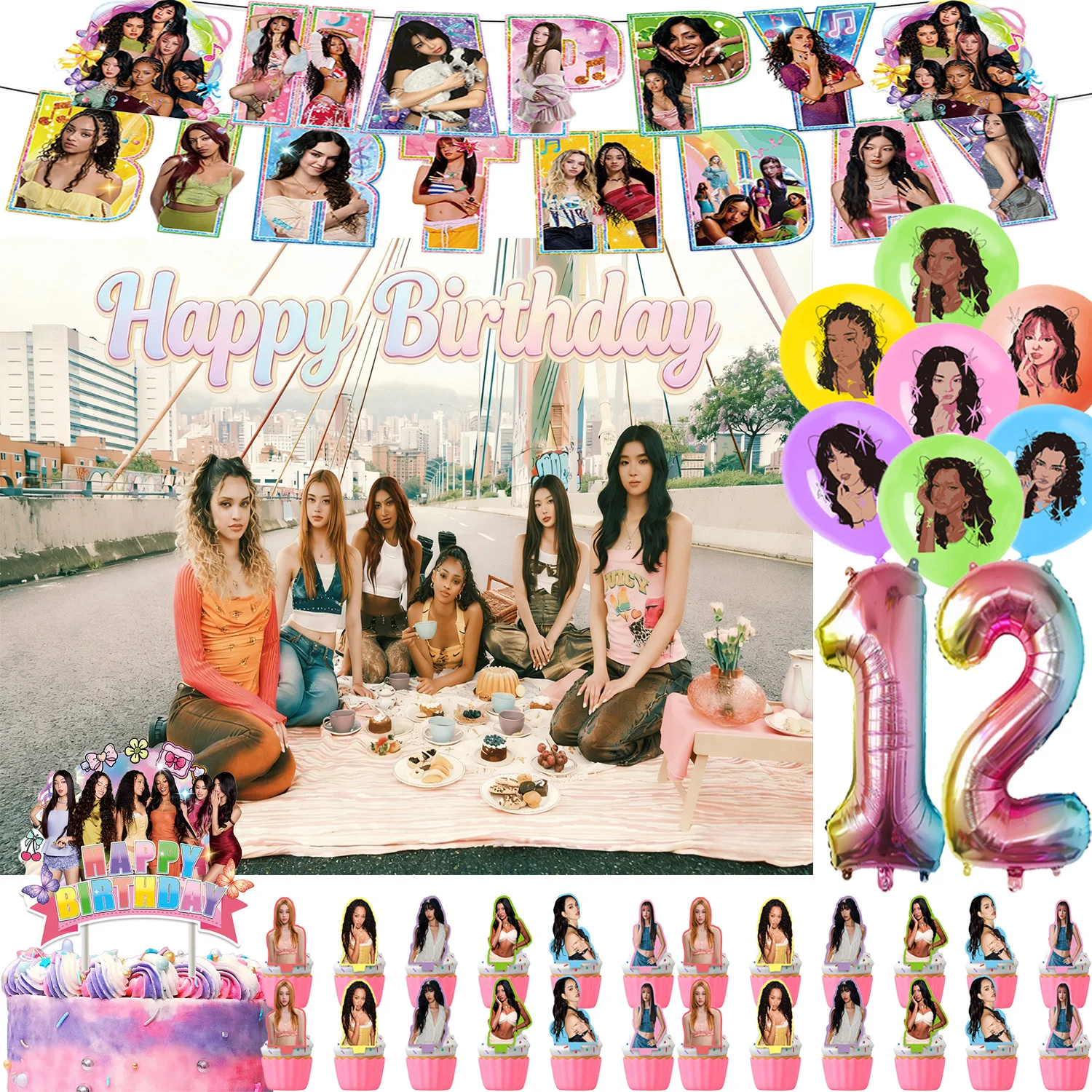 

Girl Idol K&Katseyed Theme Birthday Party Supplies KPOP Star Balloon US Fans Backdrop Cupcake Topper Banner Party Favor Supplies