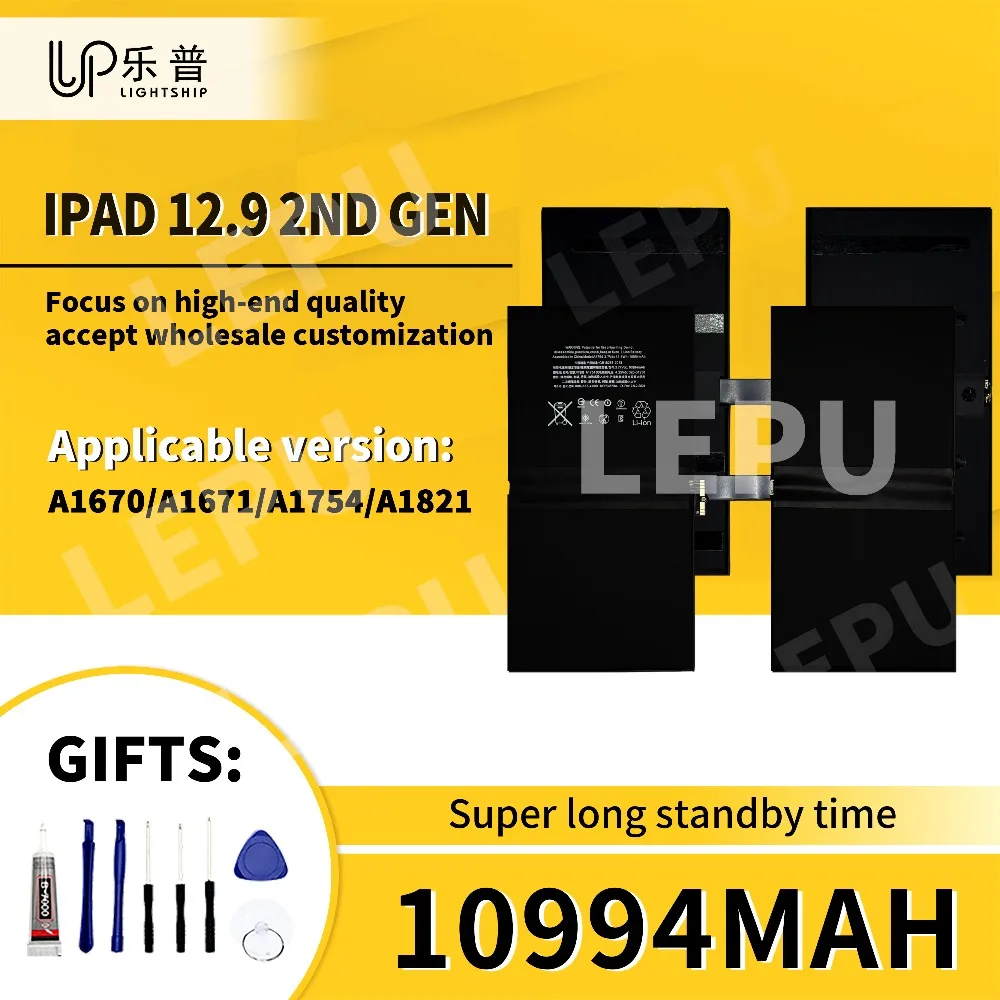 

10994mAh Battery IPAD 12.9 2nd Gen Replacement Tablet Battery A1670 A1671 A1754 A1821 with Tools Original Apple Tablet Battery