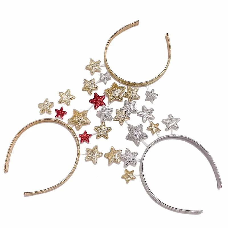 15pcs Glitter Gold/Silver/Red Star Hairbands Cartoon Hard Headbands Princess Headwear Party Boutique Hair Accessories for Girls