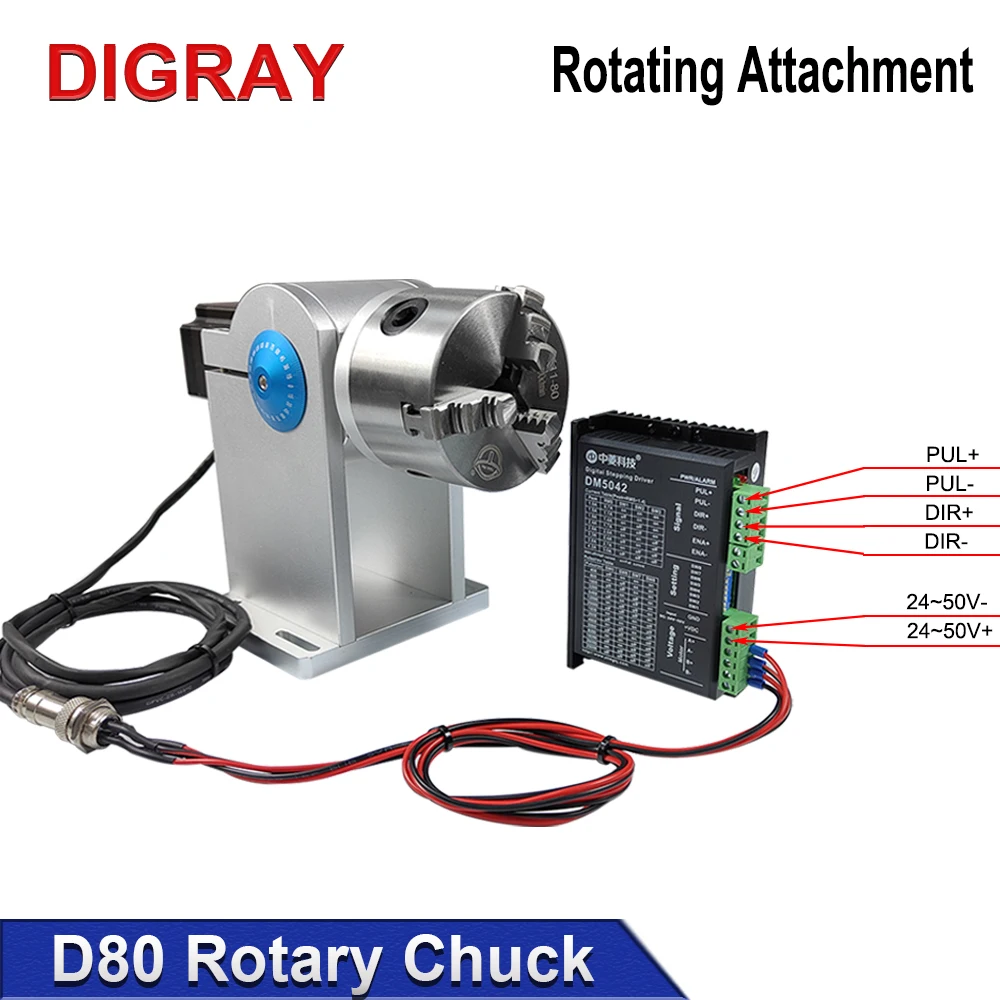 Imagem -04 - Diy Acessório Rotativo para Máquina de Marcação a Laser de Fibra Dispositivo Rotativo com Três Mandril Dm5042 Driver para Co2 uv Ra-d80a