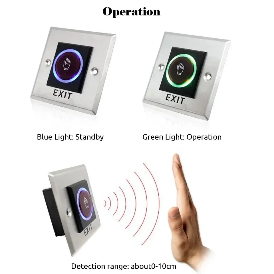 5YOA Access Button Door Exit Push Switch No Touch Release Gate Opener Door Access Control System Entry Open Touch