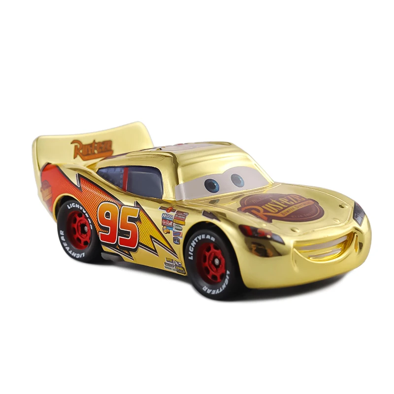 Cars Disney Pixar Cars 2 3 Lightning McQueen Golden Model Car 1:55 Diecast Vehicle Metal Toy Car Kids Birthday Gifts