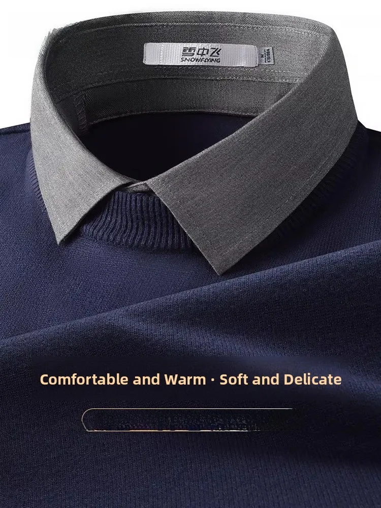 Snow Flng 26th Anniversary New Casual Knitted irt Collar Patchwork Thi Warm Men's Top Inner Wear Polyester Nylon Blend