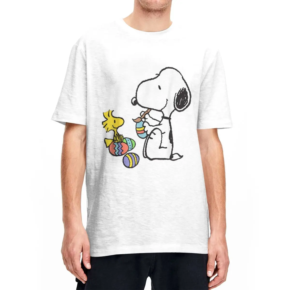 Peanuts Snoopy Woodstock Easter Egg Painting T-Shirt Men Women 100% Cotton Tee Shirt Crew Neck Short Sleeve T Shirts Unique Tops