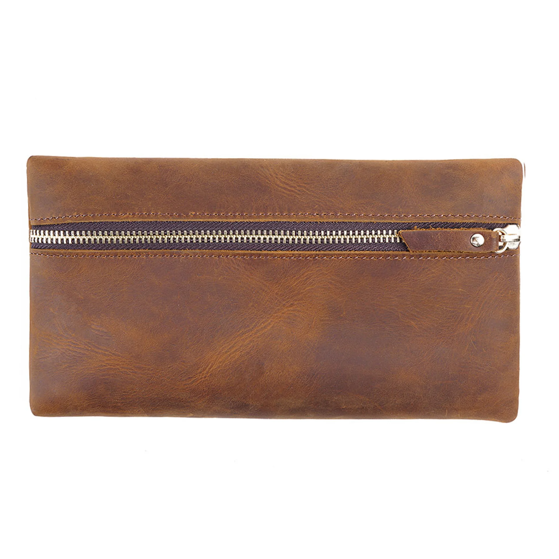 Handmade Retro Zippered Leather Pencil case With Large Capacity Stationery Box Storage Bag, Creative Handheld Wallet, Mobile Pho